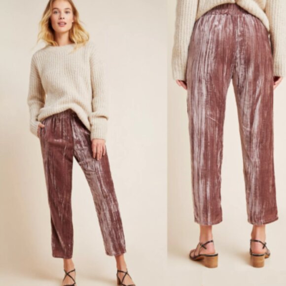 Anthropologie Tina + Jo : Josephine Velvet Tapered Trousers : Mauve pink, Size L - Picture 1 of 4